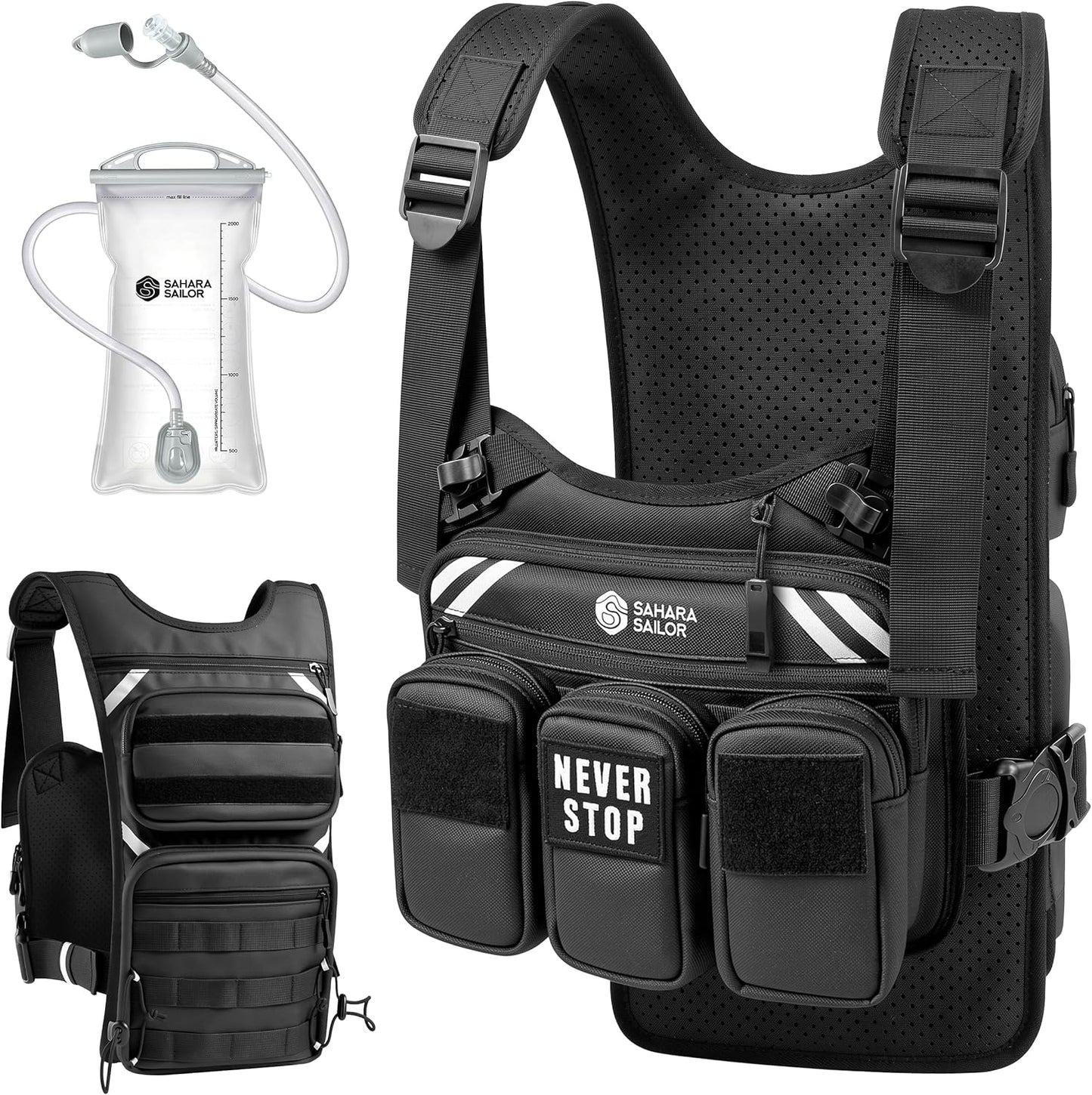 Running Vest with 2L Water Bladder, Hydration Vest | for Women and Men, Breathable Durable Chest Pack with Waterproof Pockets for Jogging, Trail Running, Hiking