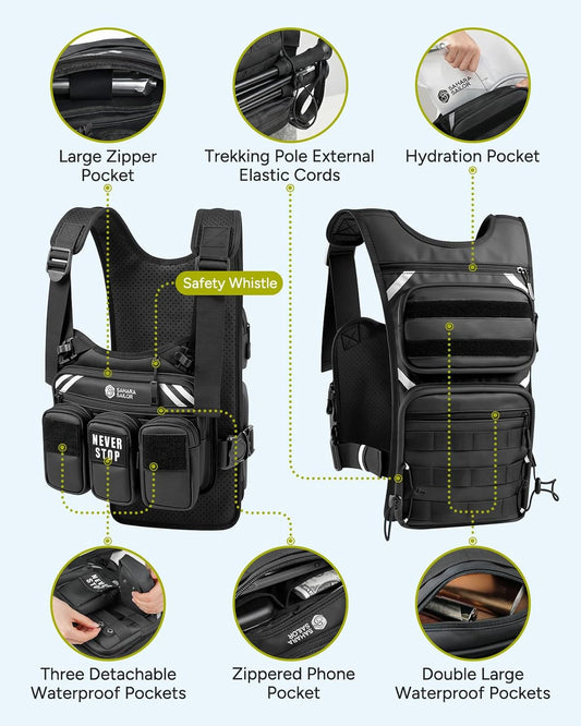 Running Vest with 2L Water Bladder, Hydration Vest | for Women and Men, Breathable Durable Chest Pack with Waterproof Pockets for Jogging, Trail Running, Hiking